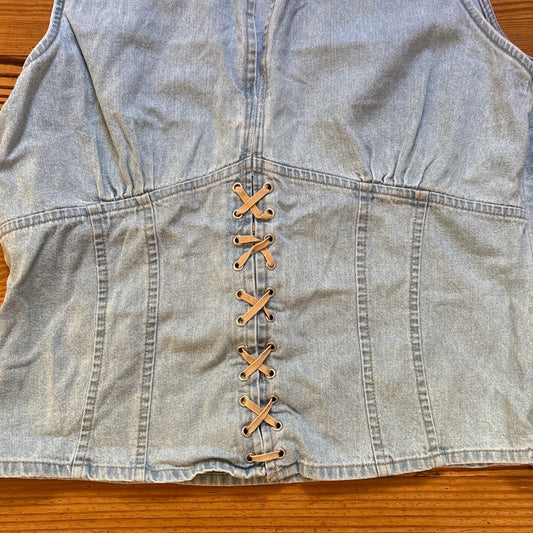 VTG Y Not Flirt y2k sleeveless denim lace sleeveless western shirt vest SIZE L