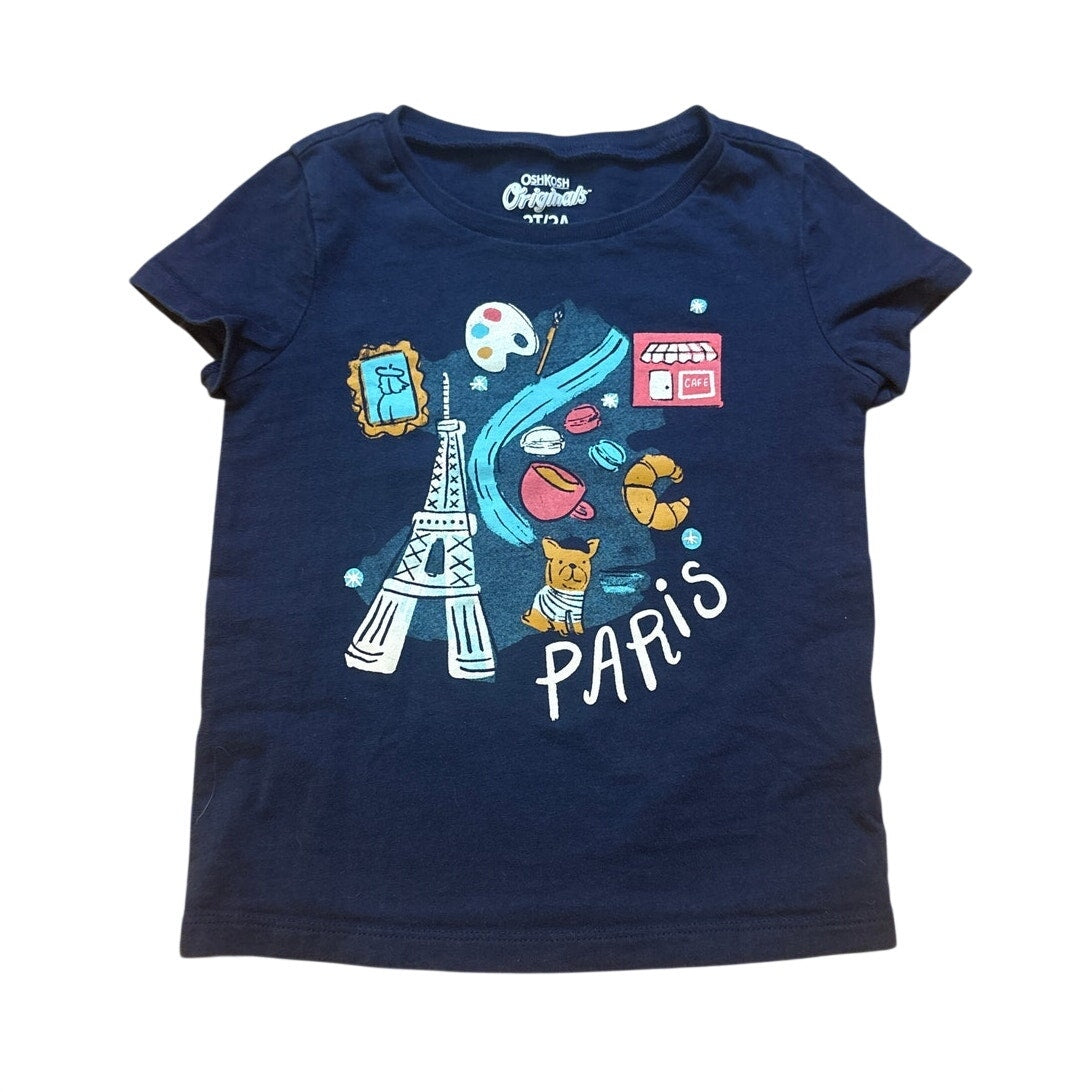 OshKosh B'gosh blue Paris Eiffel Tower croissant short sleeve shirt SIZE 2T