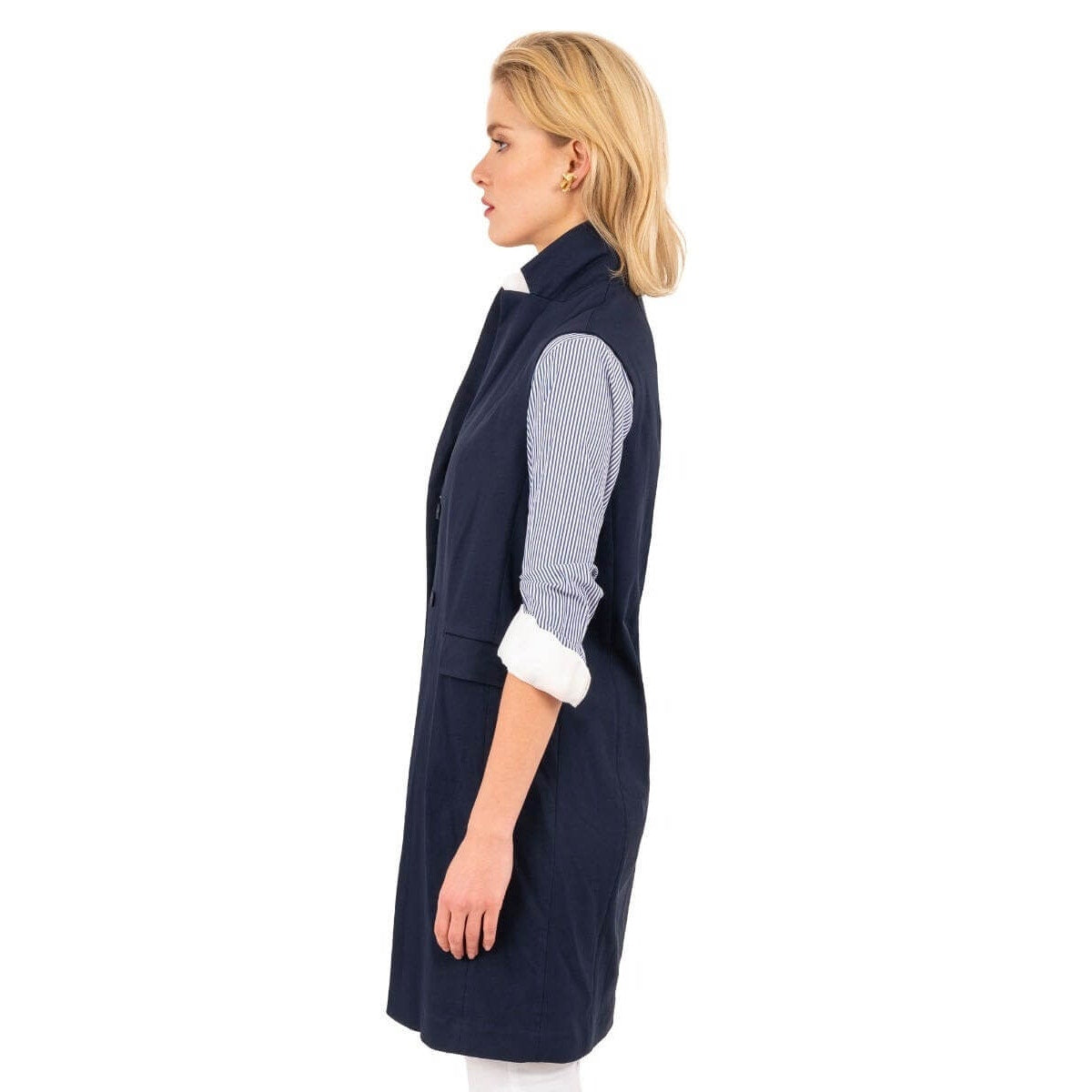 NWT Gretchen Scott Banker's dark blue sleeveless long vest SIZE XS
