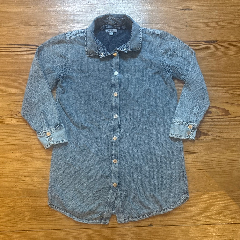 PBJ Blues knit denim long sleeve button up tunic womens shirt SIZE L
