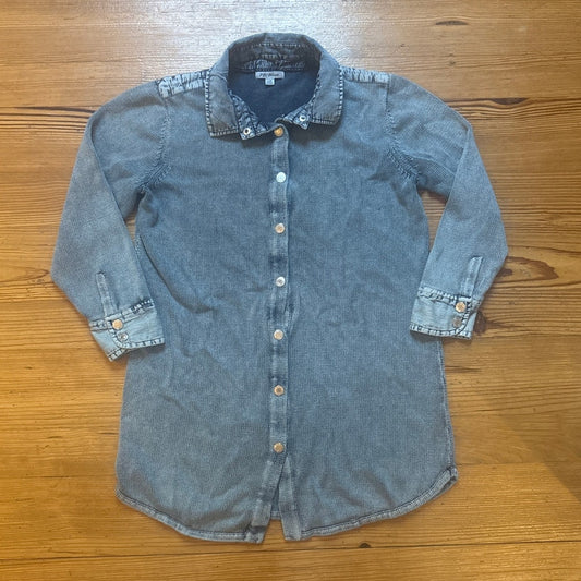 PBJ Blues knit denim long sleeve button up tunic womens shirt SIZE L