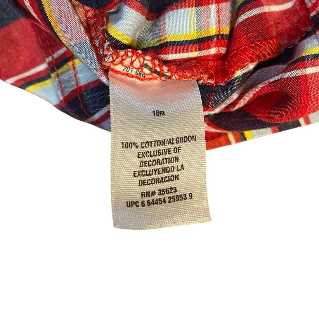 Carter's red blue plaid bulldog sleeveless shorts boys romper SIZE 18M