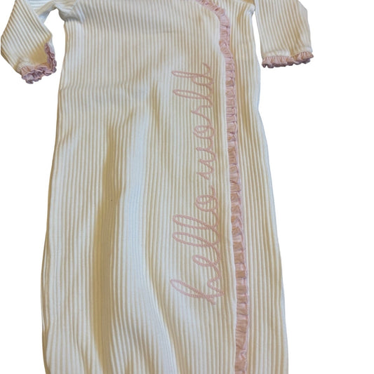 NWT Mudpie Baby white ribbed Hello World long sleeve bow sleep dress SIZE 0-3M