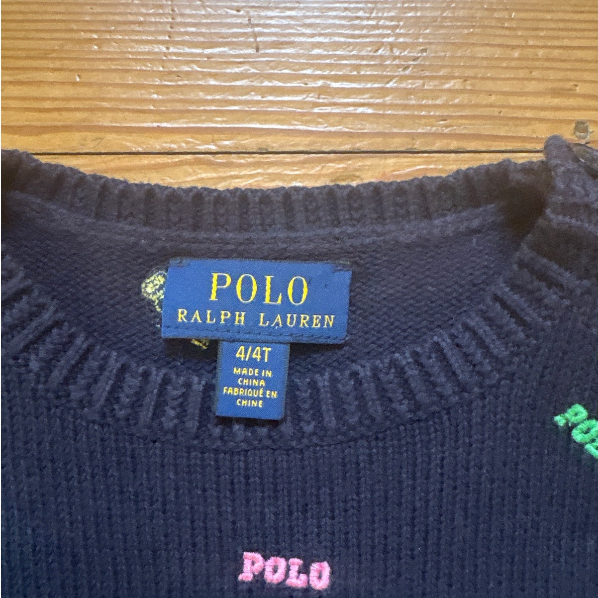 Polo Ralph Lauren dark navy knit polo lettering embroidery crew sweater SIZE 4T