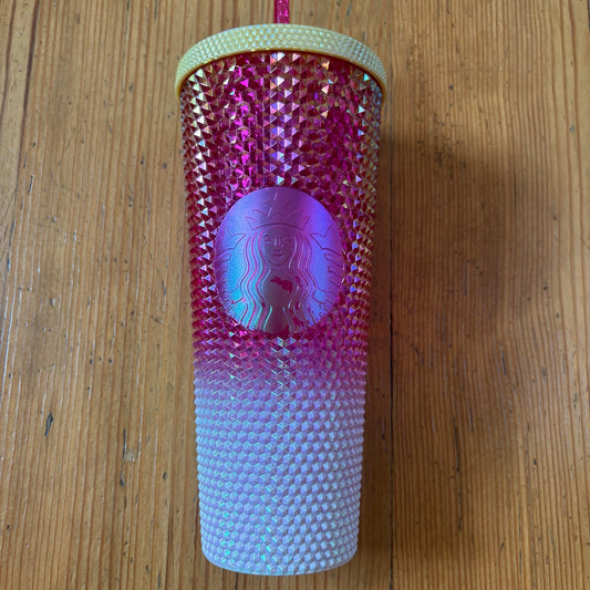 Starbucks studded holiday 04' 24 oz chrome pink white gold straw cup