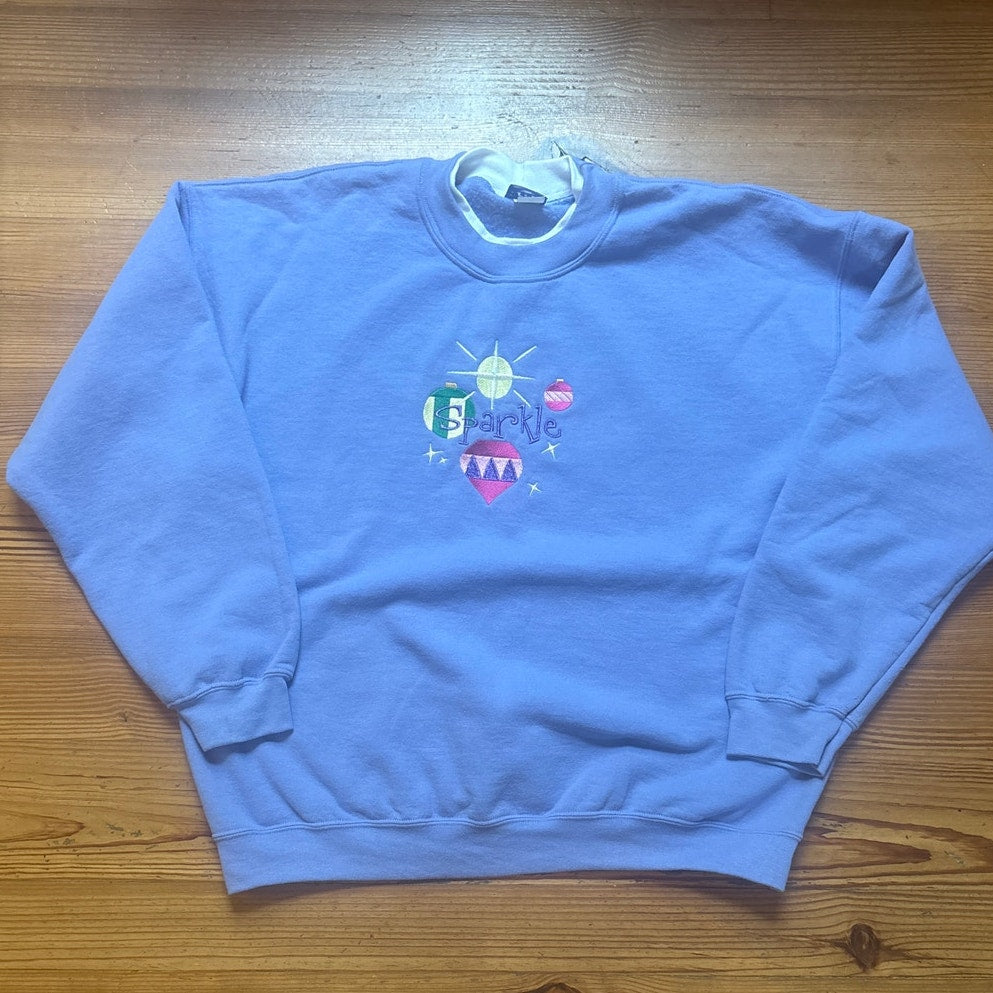 Christmas holiday sparkle embroidered purple crew granny sweatshirt SIZE 2X