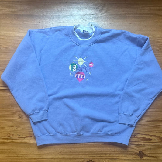 Christmas holiday sparkle embroidered purple crew granny sweatshirt SIZE 2X