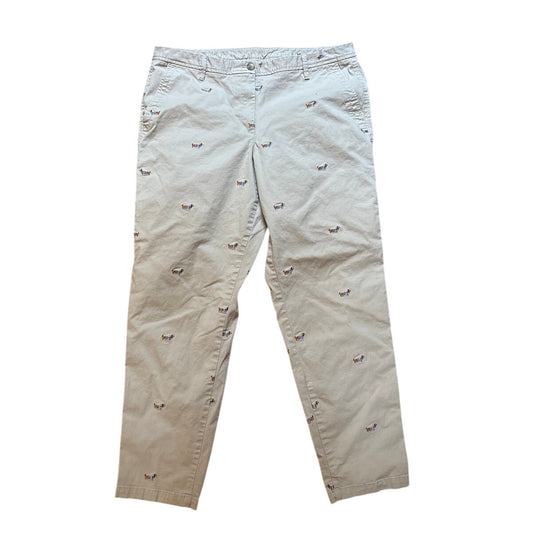 Talbots beige Weekend Chino dachshund embroidered pants SIZE 14