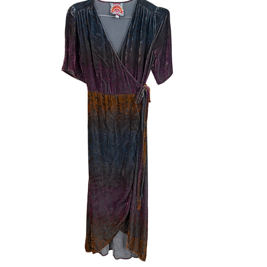 Johnny Was dark color velvet short flutter sleeve wrap dress SIZE S