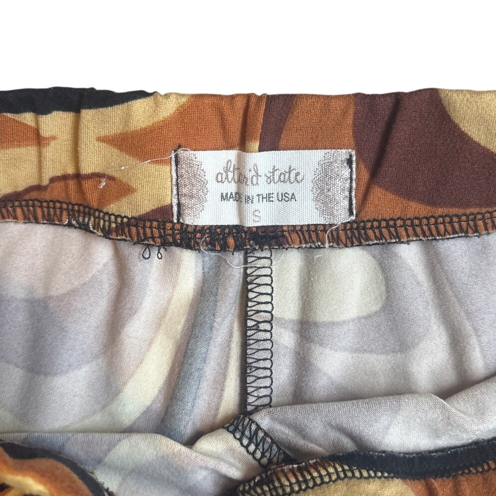 Altar'd State brown 70s marble swirl pull on flare leg stretch pants SIZE S