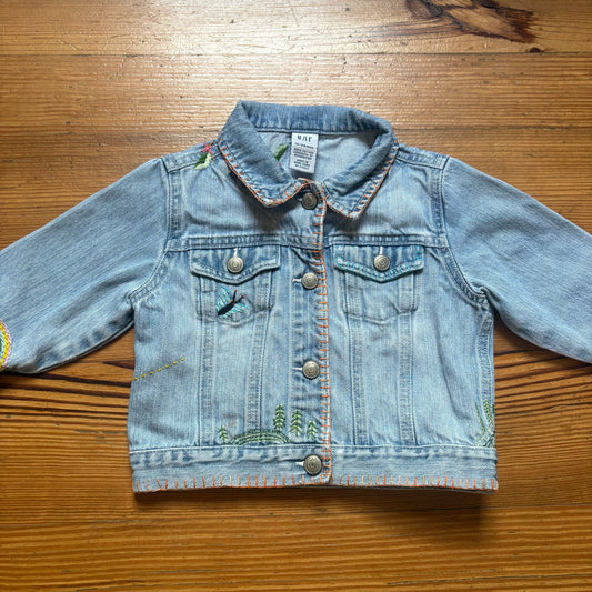 Gap light blue floral rainbow bug embroidered button jean jacket SIZE 12-24M