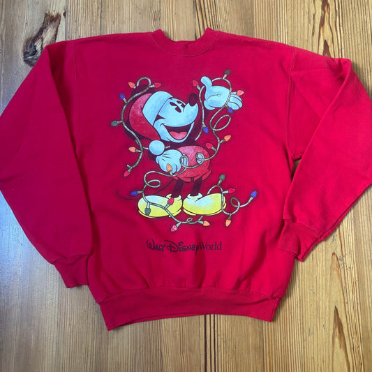 Hanes red Mickey Mouse Christmas lights graphic crew sweatshirt SIZE S