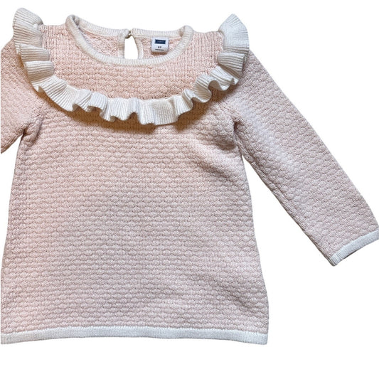 Janie and Jack blush pink white ruffle knit long sleeve sweater SIZE 2T