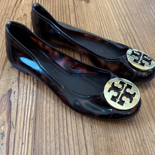 Tory Burch Reva tortoise shell patent leather ballet flat SIZE 7