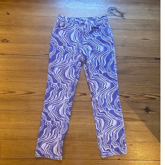 Zara purple swirl marble 70s print high rise straight leg jeans SIZE 8