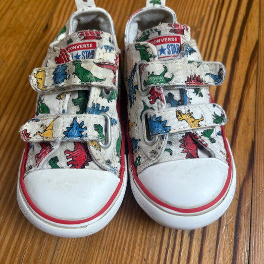 Converse All Star white dinosaur easy slip on velkro toddler sneakers SIZE 9