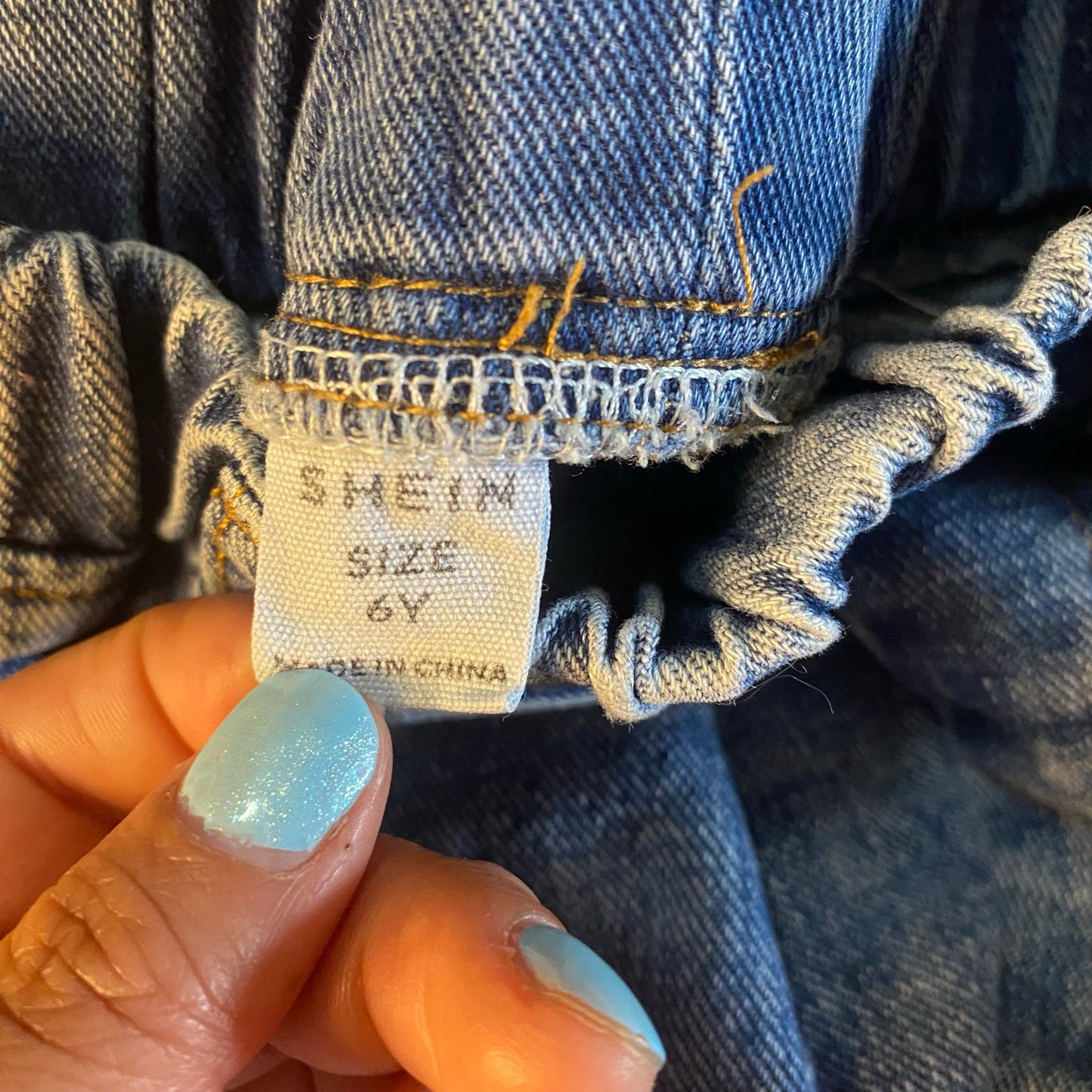 Shein medium wash strawberry embroidered elastic waist pull on shorts SIZE 6