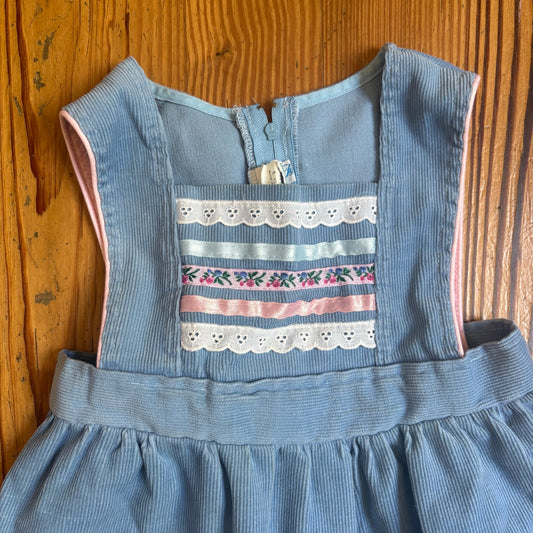 Saks Fifth Avenue vintage light blue lace ribbon apron overall dress SIZE 4T
