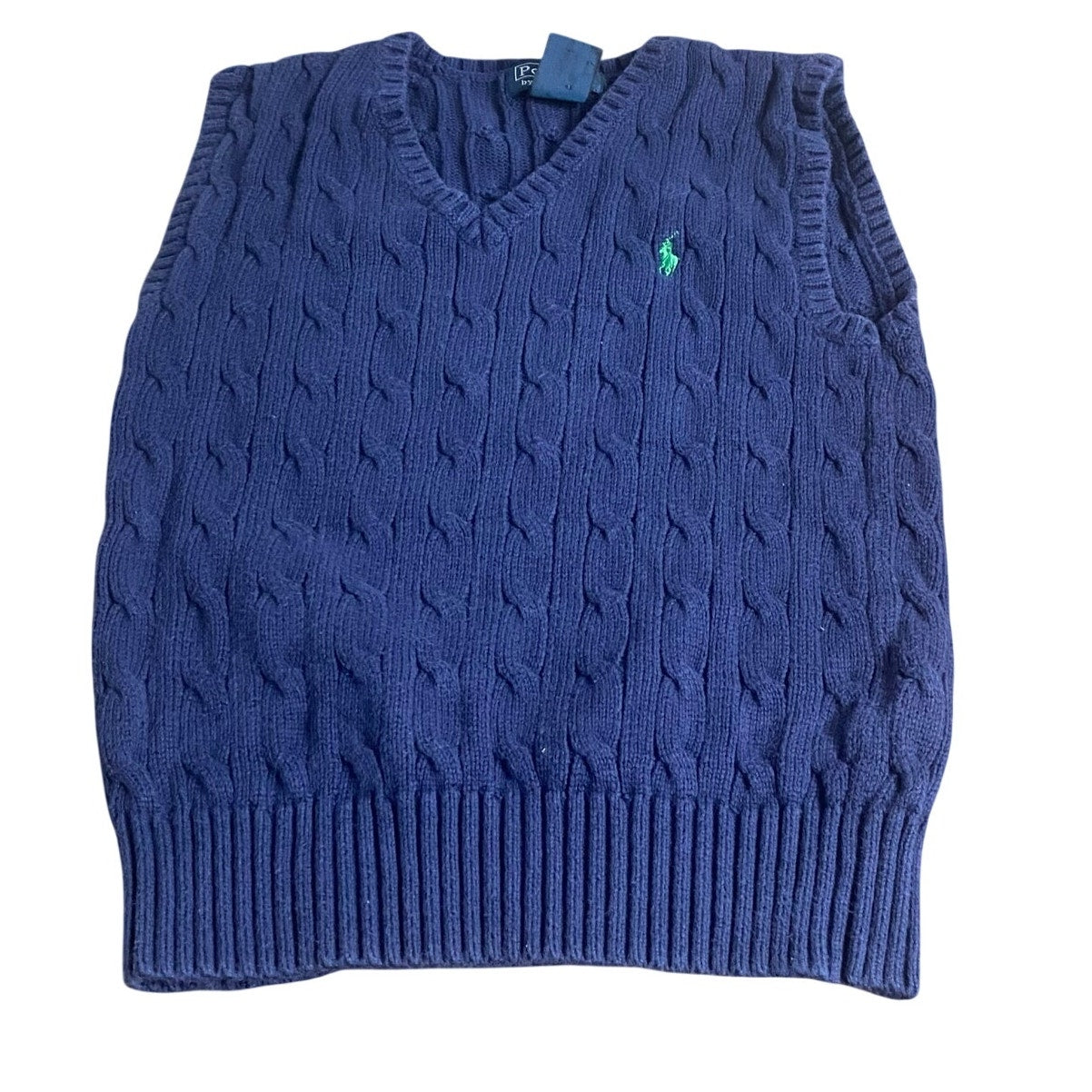 Polo Ralph Lauren dark navy cable knit v neck pullover boys sweater vest SIZE 6