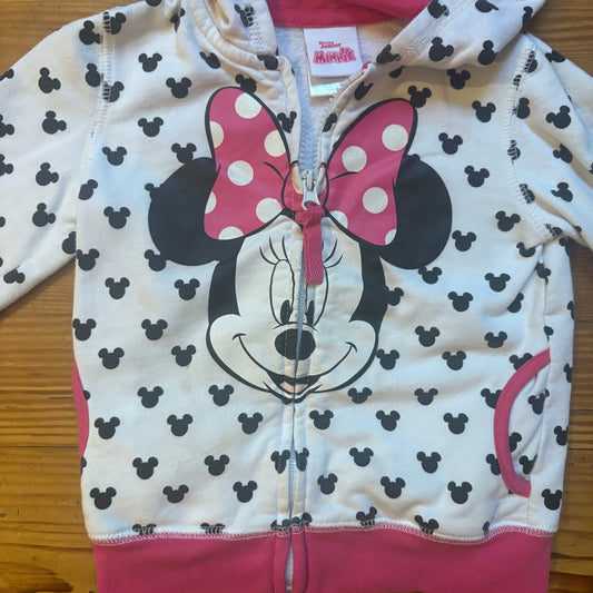 Disney Minnie Mouse black white polka dot full zip hooded sweatshirt SIZE 3T