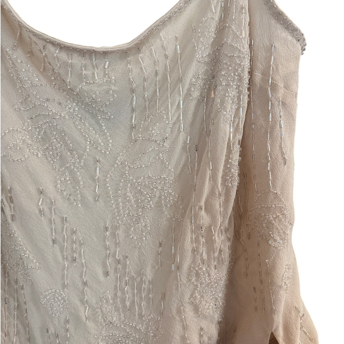 Express 90s ivory beaded silk ruffle sleeveless tie waist blouse SIZE M