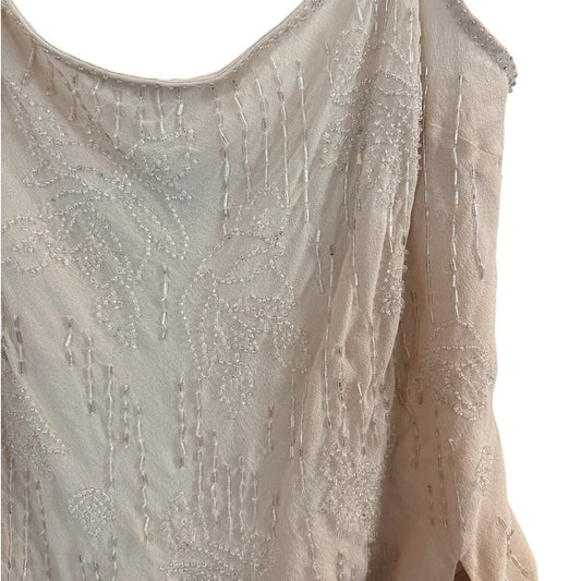 Express 90s ivory beaded silk ruffle sleeveless tie waist blouse SIZE M