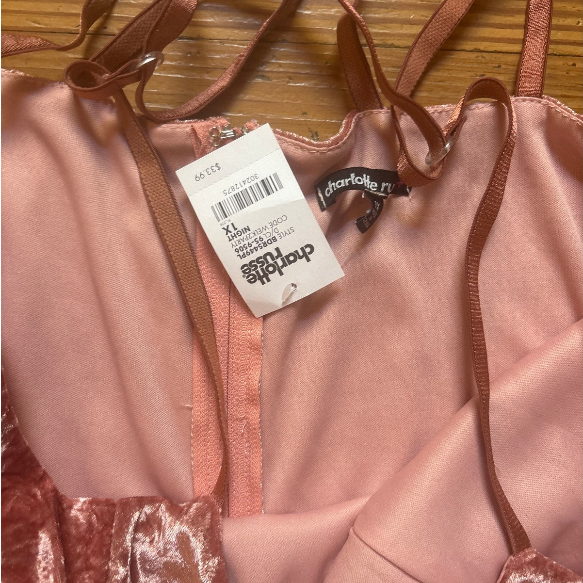 NWT Charlotte Russe blush pink velvet adjustable strap mini dress SIZE 1X
