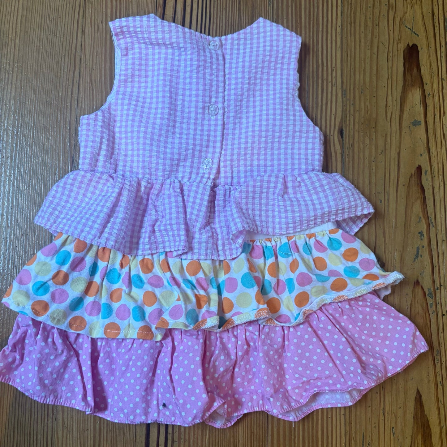Rare Editions pink bunny polka dot pattern ruffle tiered sleeveless top SIZE 24M