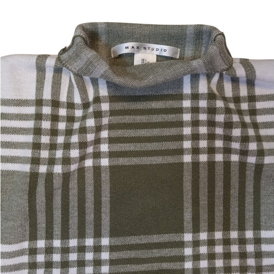 Max Studio green white geometric plaid mock neck sweater SIZE L