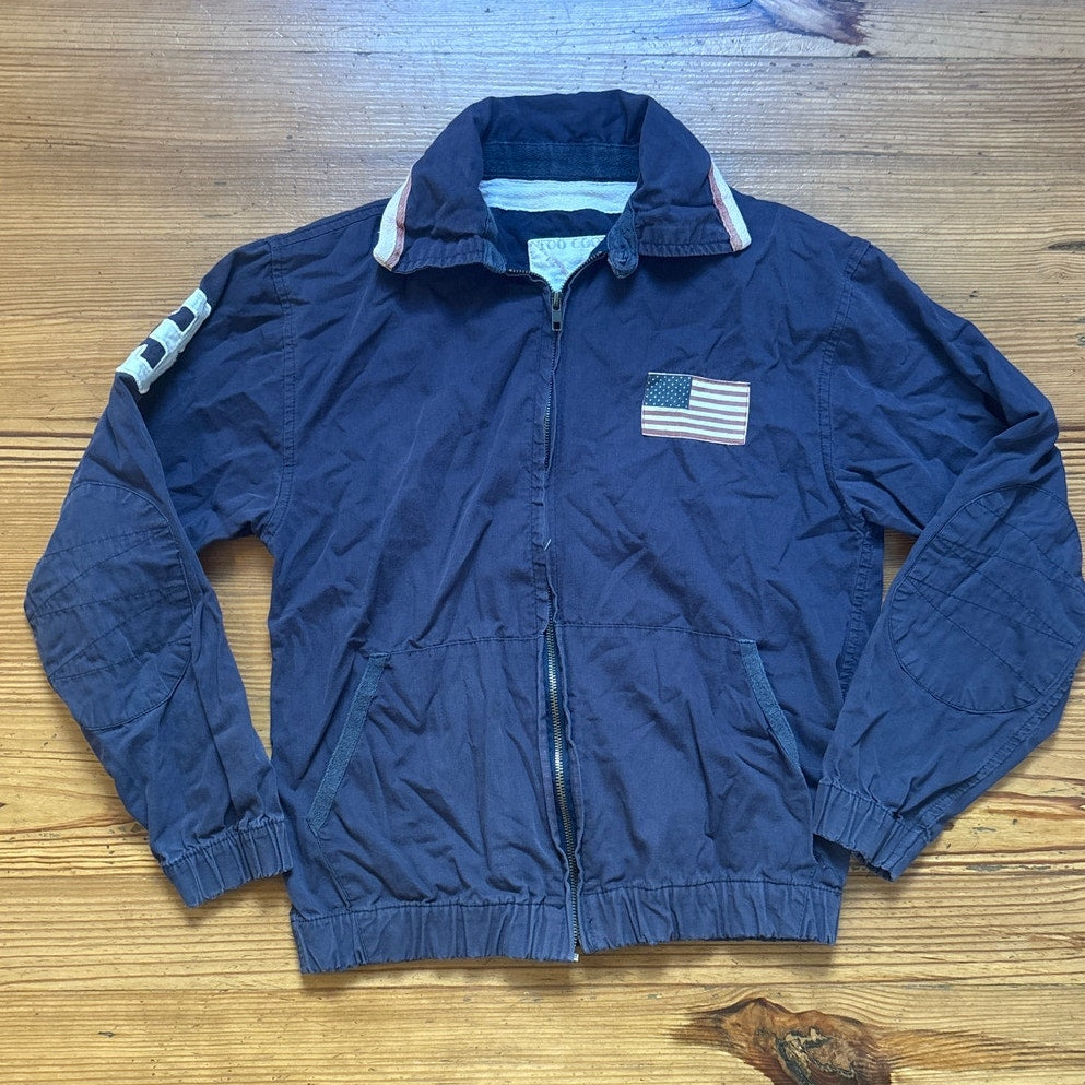 Too Cool Vintage dark blue American flag patch full zip bomber jacket SIZE S