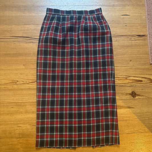 Harris/Wallace red black holiday Christmas plaid midi zip side skirt SIZE 12