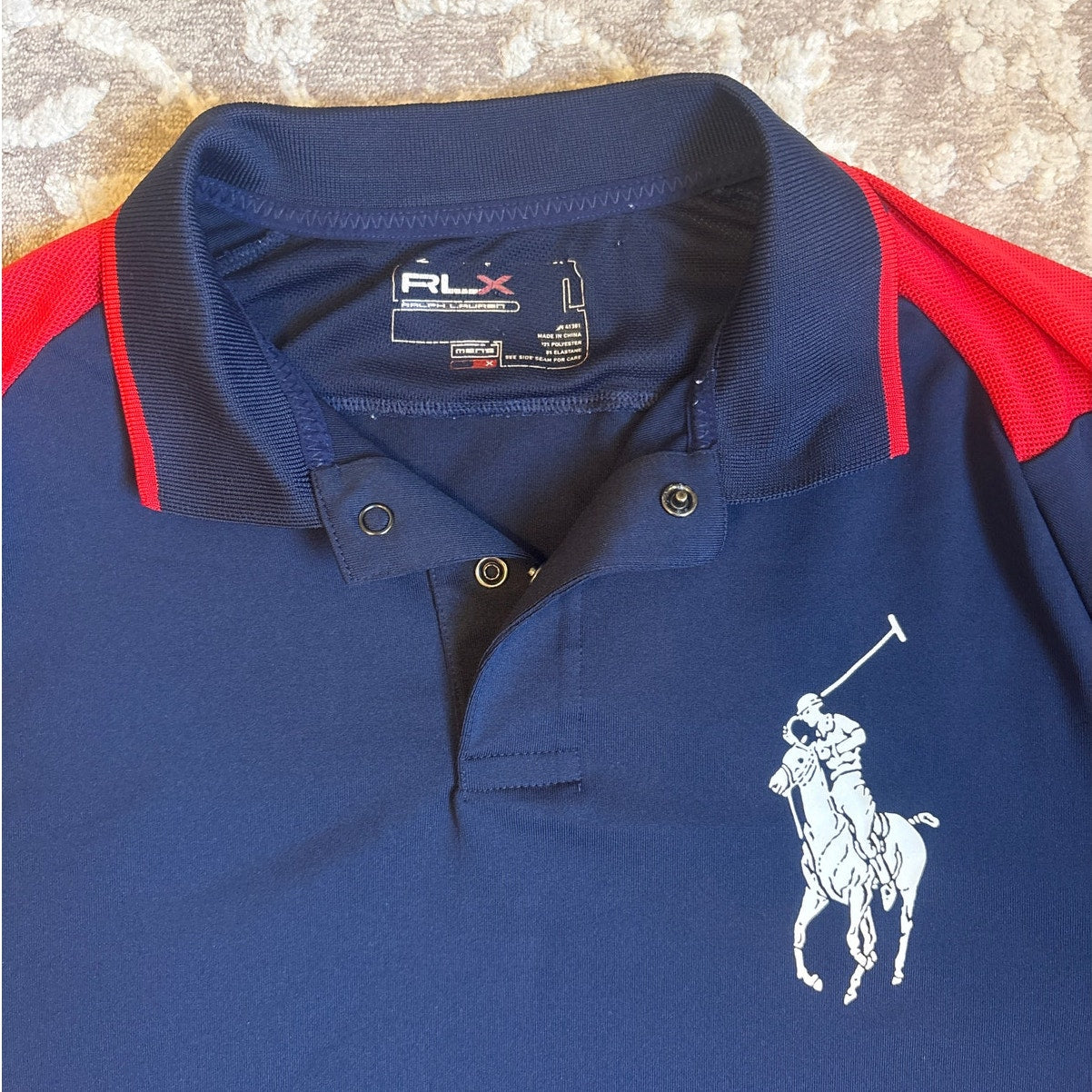 Ralph Lauren US Open 06' navy blue red short sleeve mens snap polo shirt SIZE L