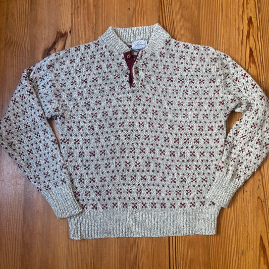 Pinnacle gray red pattern knit henley pullover grandpa sweater SIZE M