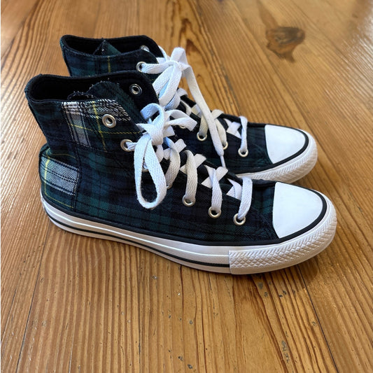 Converse All Star Chuck Taylor green blue plaid high top youth sneakers SIZE 4