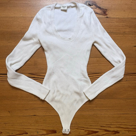 Abercrombie & Fitch white ribbed long sleeve scoop neck bodysuit SIZE S