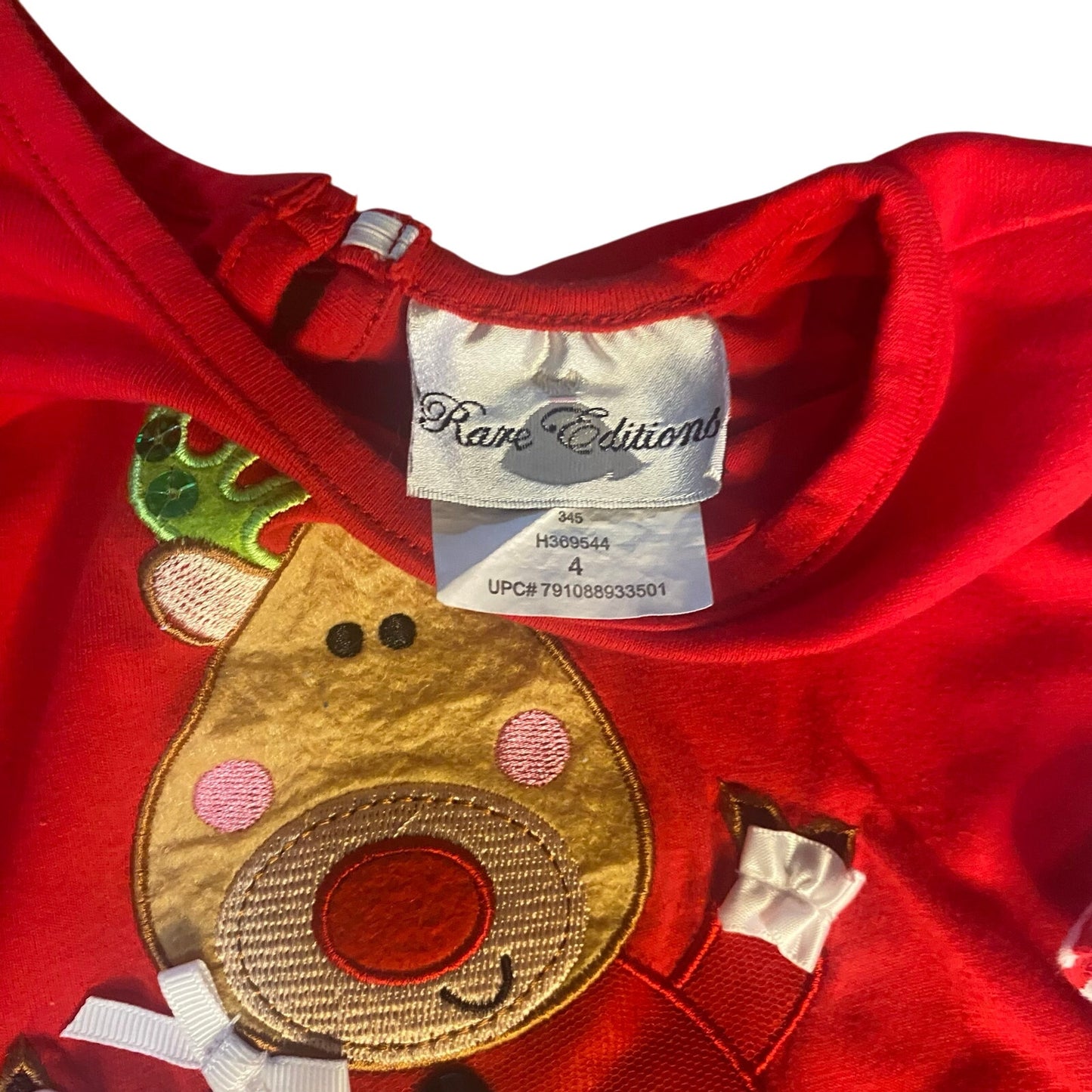 Rare Editions Christmas red reindeer ruffle long sleeve tiered dress SIZE 4