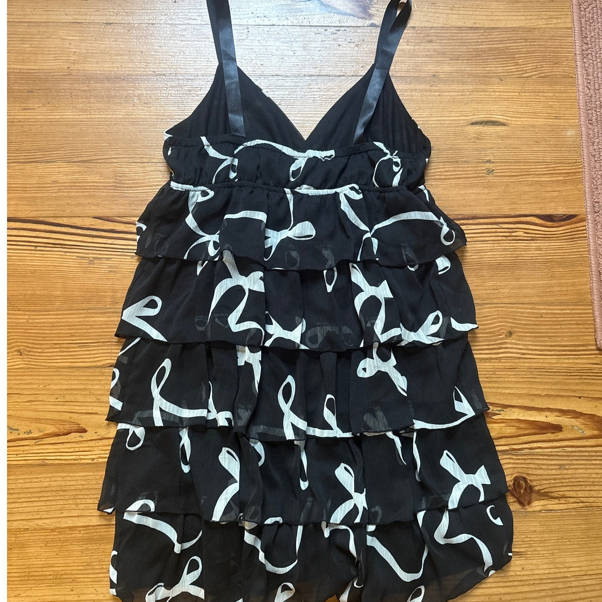 Old Navy black tiered chiffon babydoll ruffle bow mini dress SIZE M