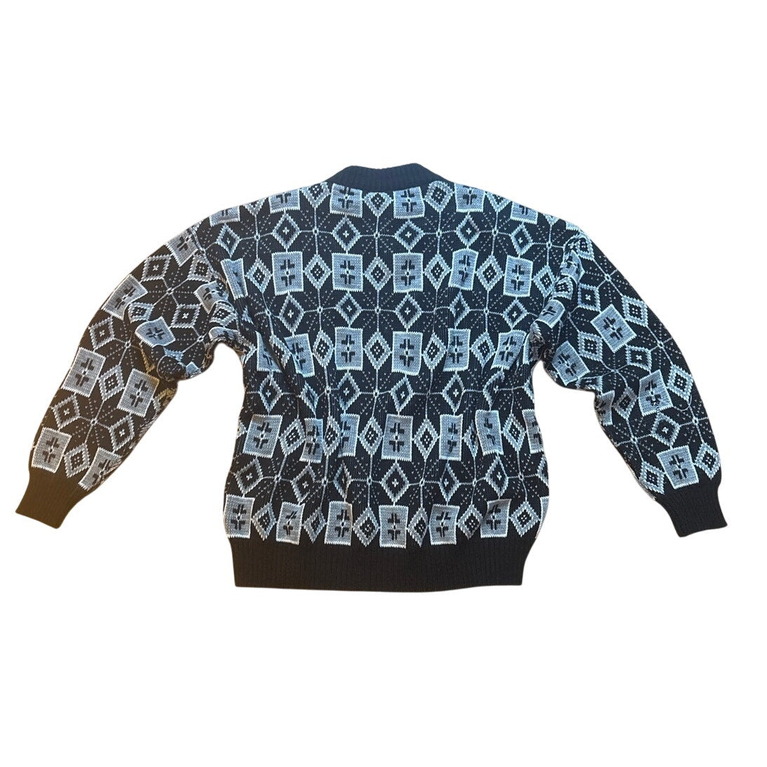 Pomodoro VTG black white knit geometric crew grandpa sweater SIZE XL