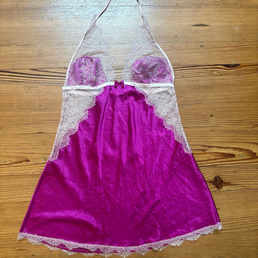 Victoria's Secret pink lace halter low back lingerie slip dress SIZE L