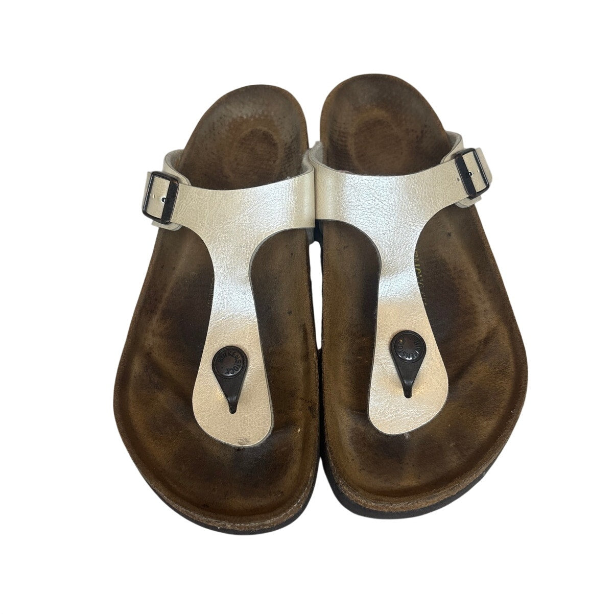 Birkenstock Recovery pearl white brown sole thong slip on leather sandal SIZE 37