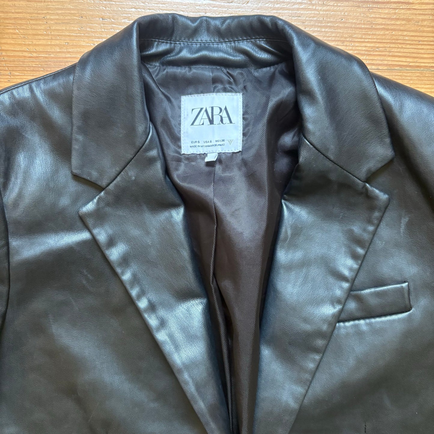 Zara black faux leather button blazer SIZE S