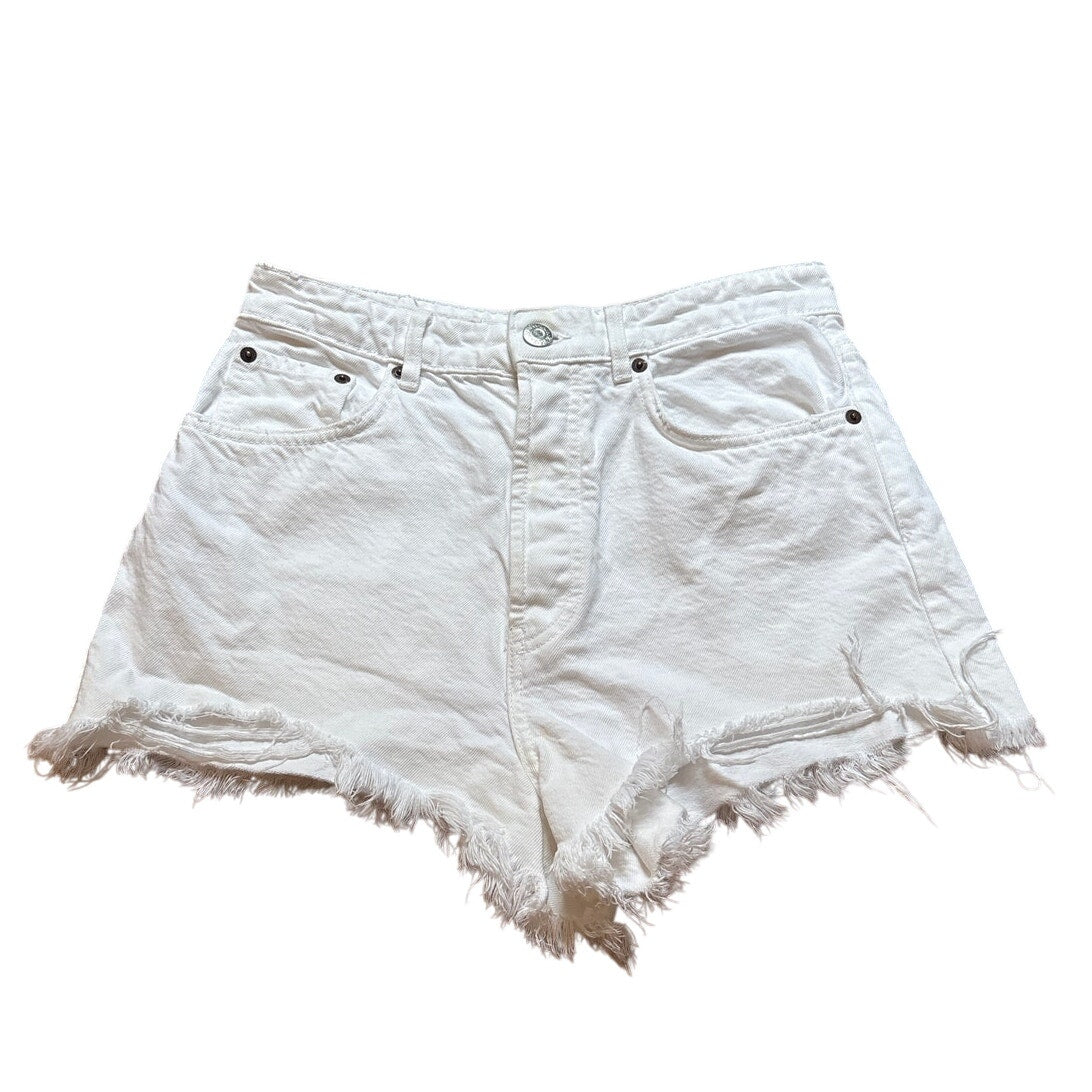 Zara white high rise button fly cut off jean shorts SIZE 6