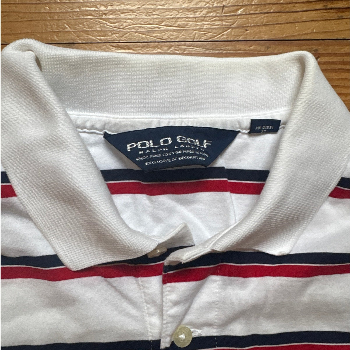 Polo Golf white blue red striped US Open 11' short sleeve polo shirt SIZE L