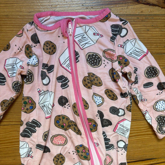 Mud Pie pink milk cookies full zip bamboo long sleeve footie pajamas SIZE 6-9M