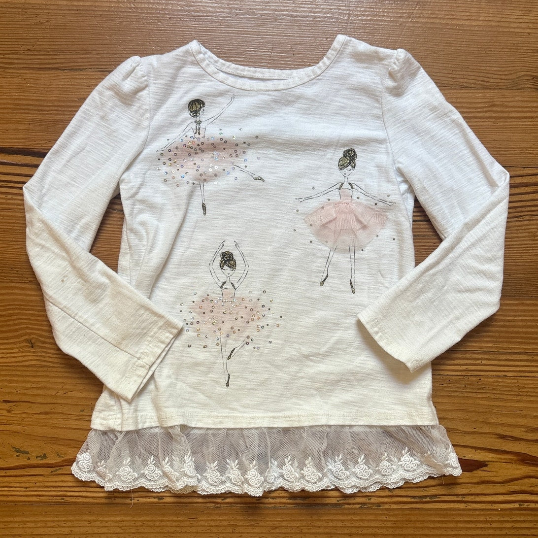 Sonoma white lace trim long sleeve ballet girls shirt SIZE 5