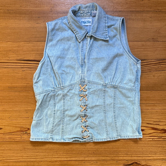 VTG Y Not Flirt y2k sleeveless denim lace sleeveless western shirt vest SIZE L