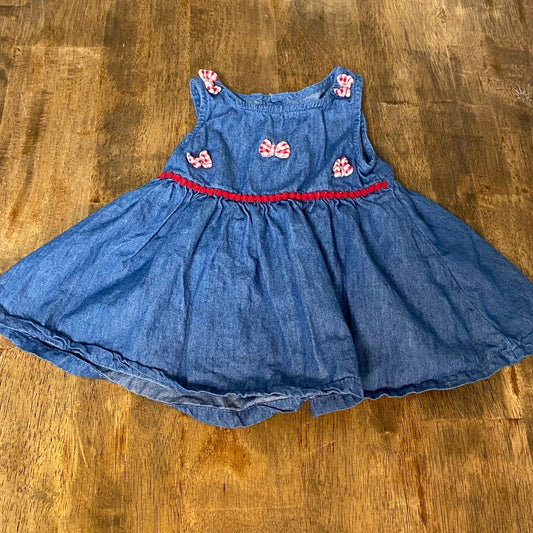 Crown & Ivy medium wash denim checkered bow sleeveless dress SIZE 24M