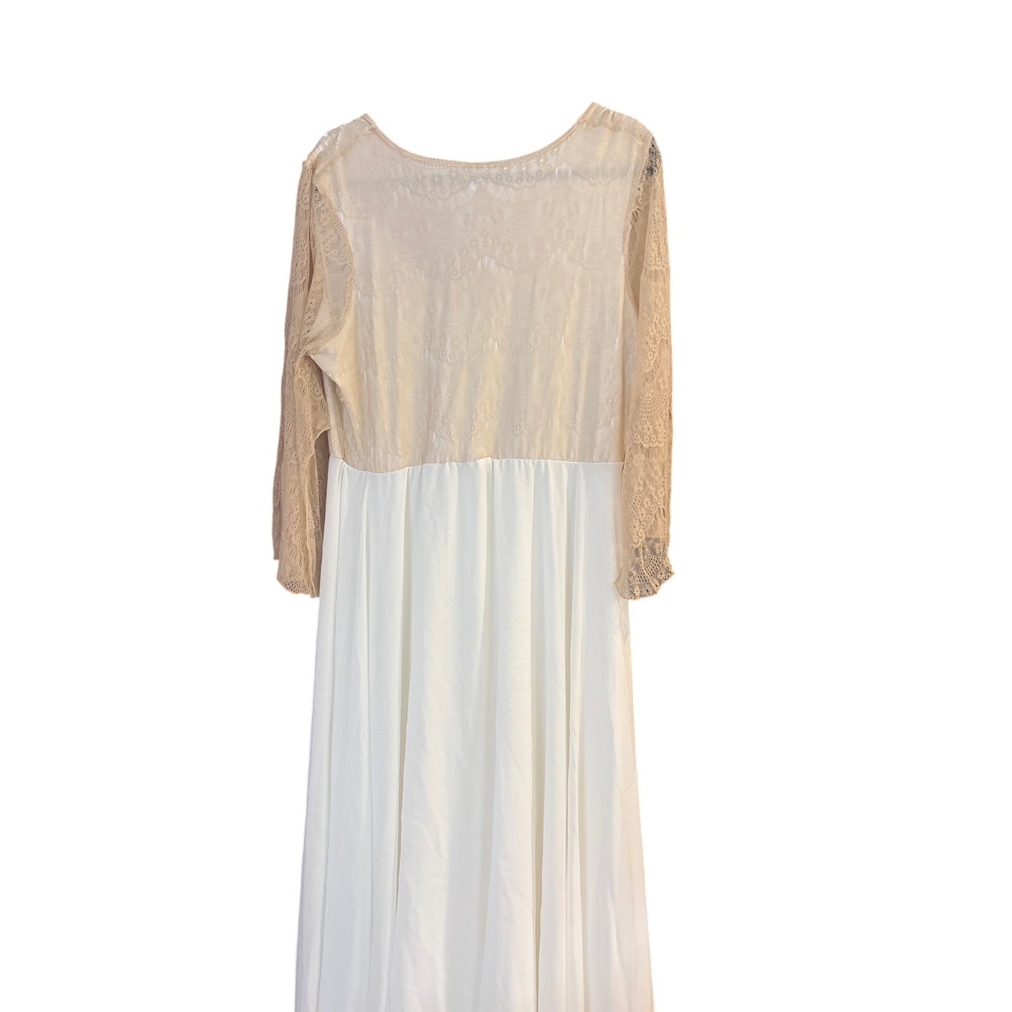 Boutique beige lace flutter sleeve tiered white chiffon formal dress SIZE 4X