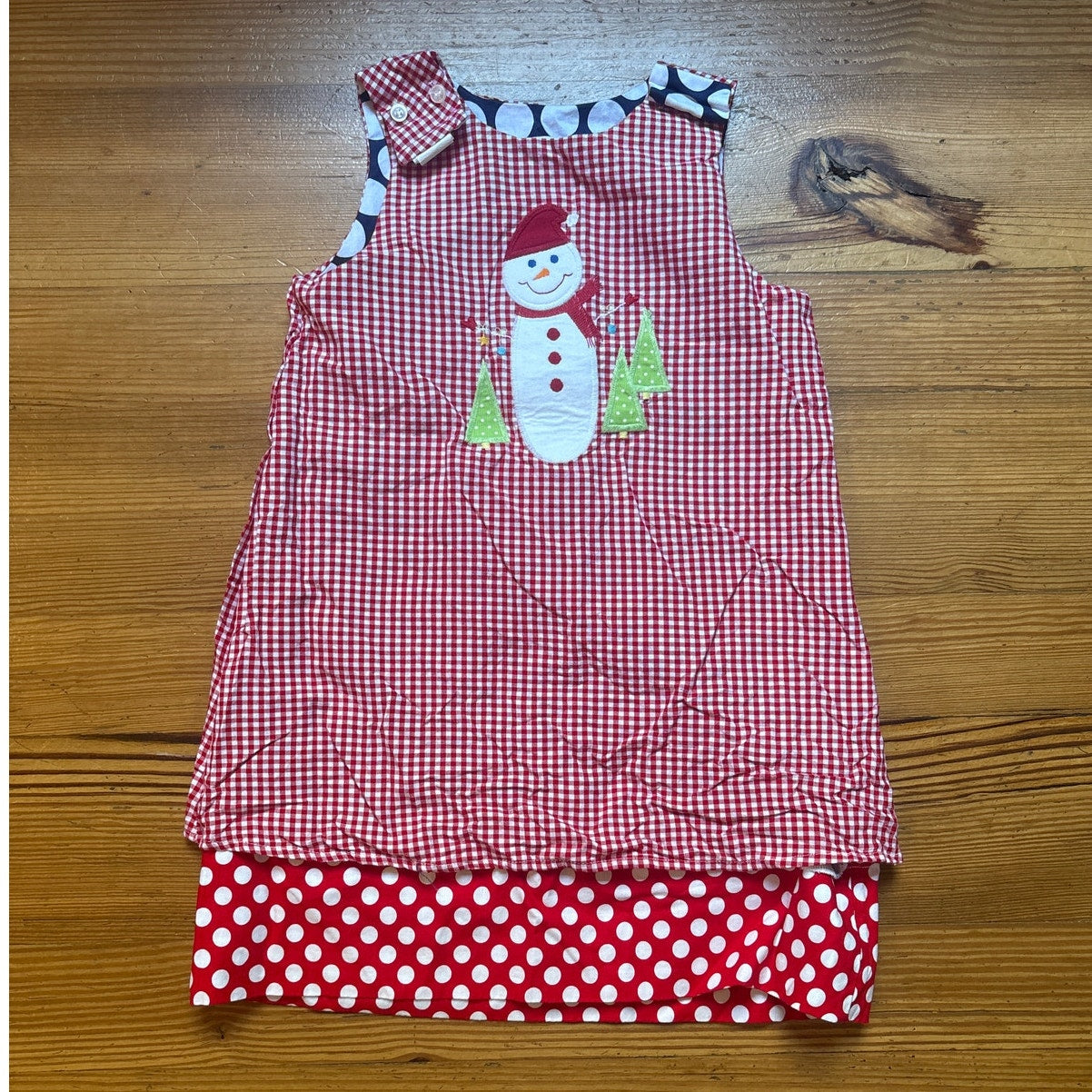 The Bailey Boys blue polkadot apple snowman reversible tank dress SIZE 6