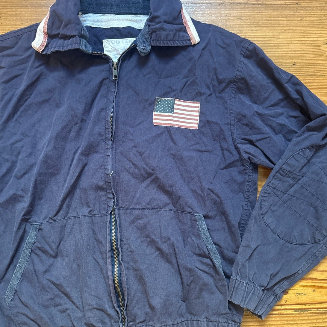 Too Cool Vintage dark blue American flag patch full zip bomber jacket SIZE S